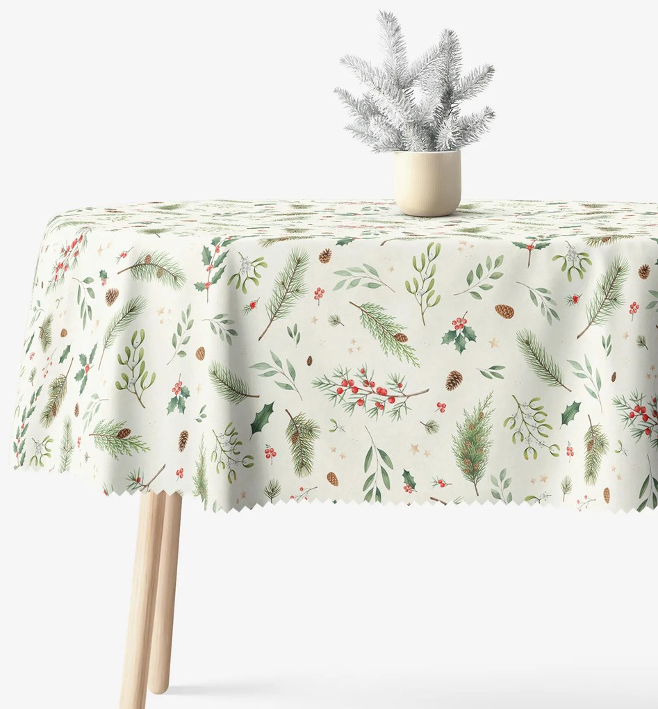 Goldea vianočný oválny teflónový obrus - zimné vetvičky 140 x 180 cm
