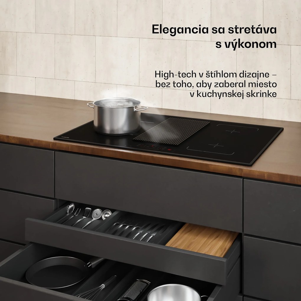 Klarstein Velaire hybridná indukčná varná doska s integrovaným digestorom Elegantná, minimalistická, výkonná 7400 W 80 cm