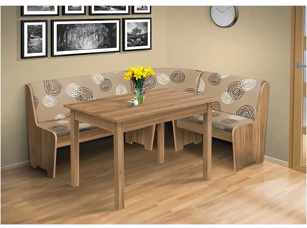 Nabytekmorava Rohová lavica so stolom farba lamina: agát (akát), farba  čalouněnie: Mega 31 losos | BIANO
