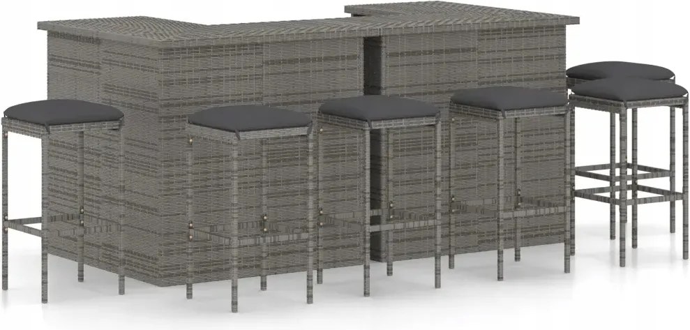 vidaXL 8-dielna záhradná barová súprava s vankúšmi polyratanová sivá