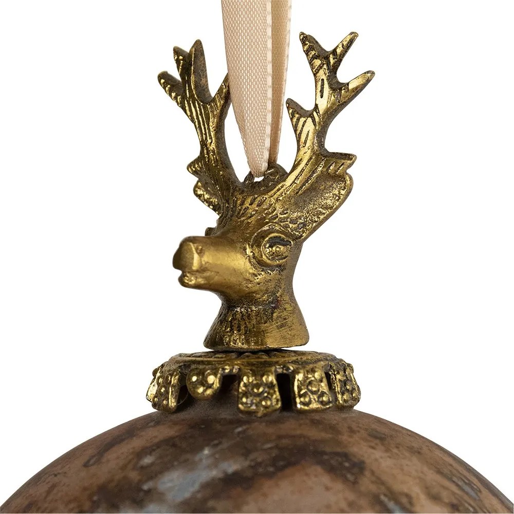 Hnedá antik sklenená vianočná guľa s jeleňom Deer - Ø 12*19 cm