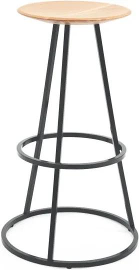 BonamiBarová stolička s dubovou doskou a sivou kovovou konštrukciou HARTÔ Gustave, výška 65 cm