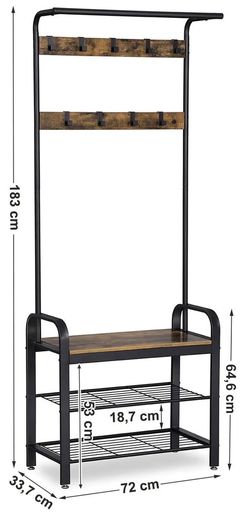 Predsieňová stena TAYLOR s botníkom 183x72 cm, rustikálne hnedá
