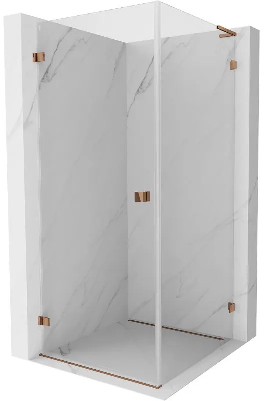 Mexen Lunar-B L výklopný sprchový kút ľavý 80 x 80 cm, číre sklo, ružové zlato, 832L-080-080-60-00-L
