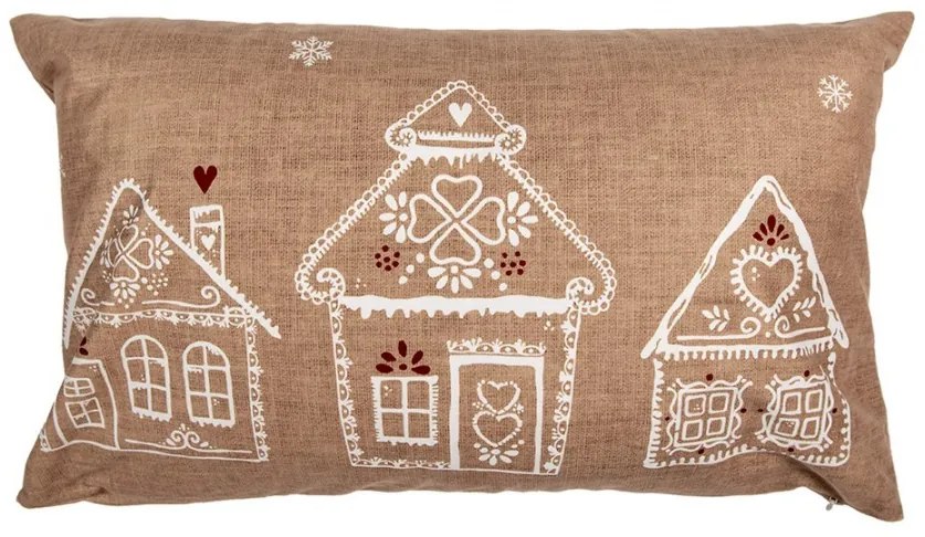 Hnedá obliečka na vankúš s perníkovými chalúpkami Gingerbread Bliss - 30*50 cm