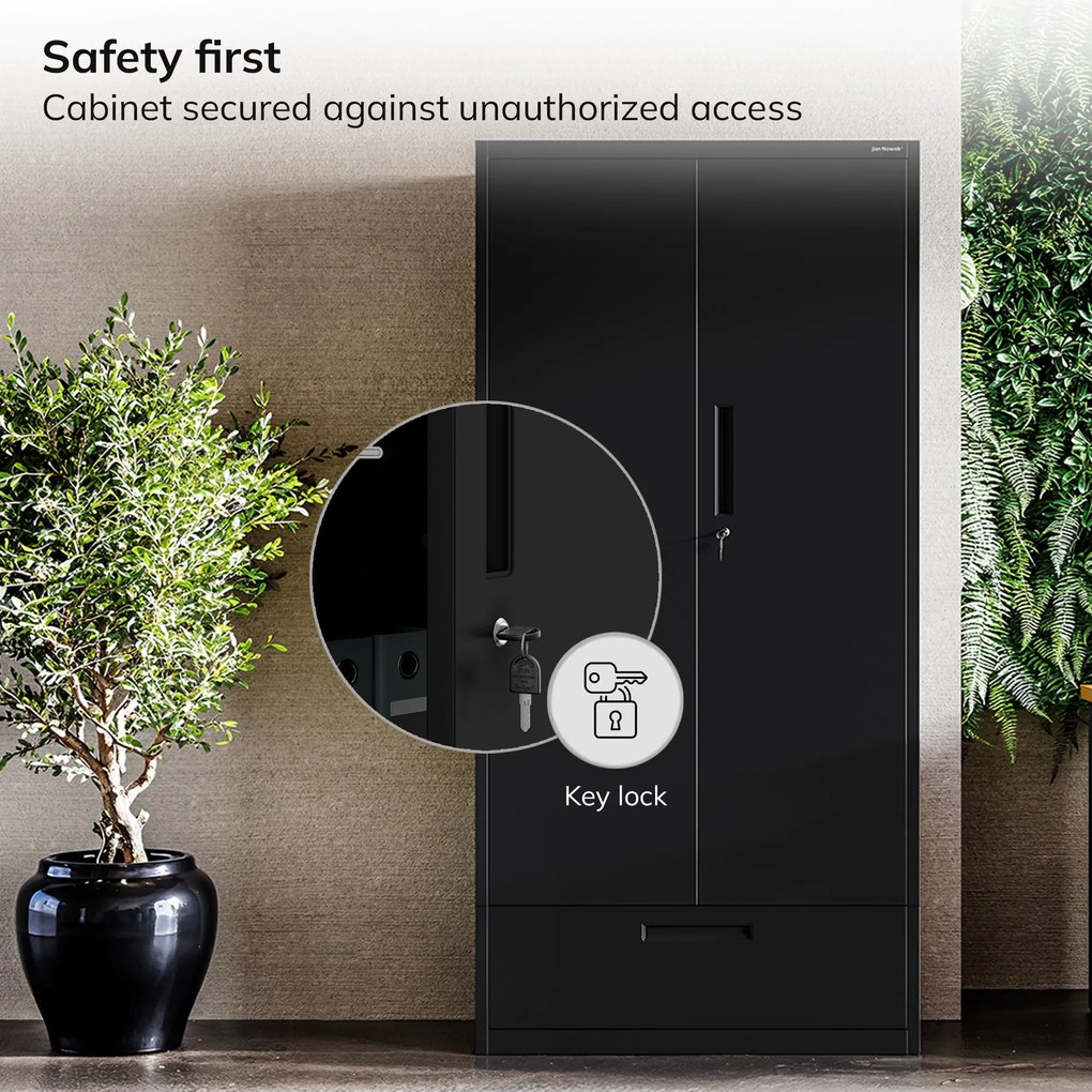 Modulárna kovová multifunkčná skriňa so zásuvkou čierna MEGAN 1850 x 900 x 400 mm