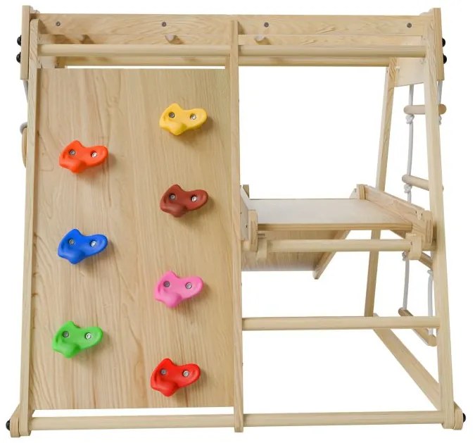 Detské vnútorné drevené ihrisko so šmykľavkou, lezeckou sten