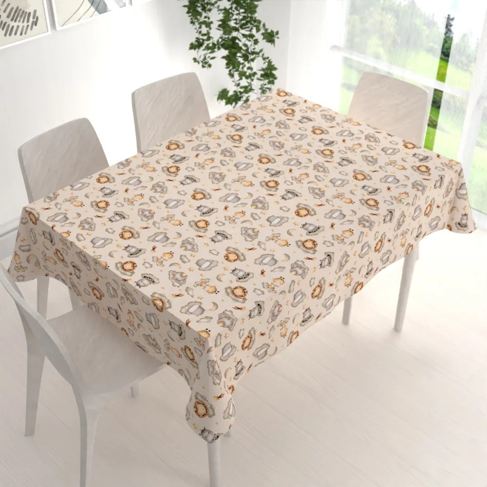 Biante Detský bavlnený obdĺžnikový obrus Sandra SA-534 Africké zvieratká na obláčikoch na sivobéžovom 60x100 cm