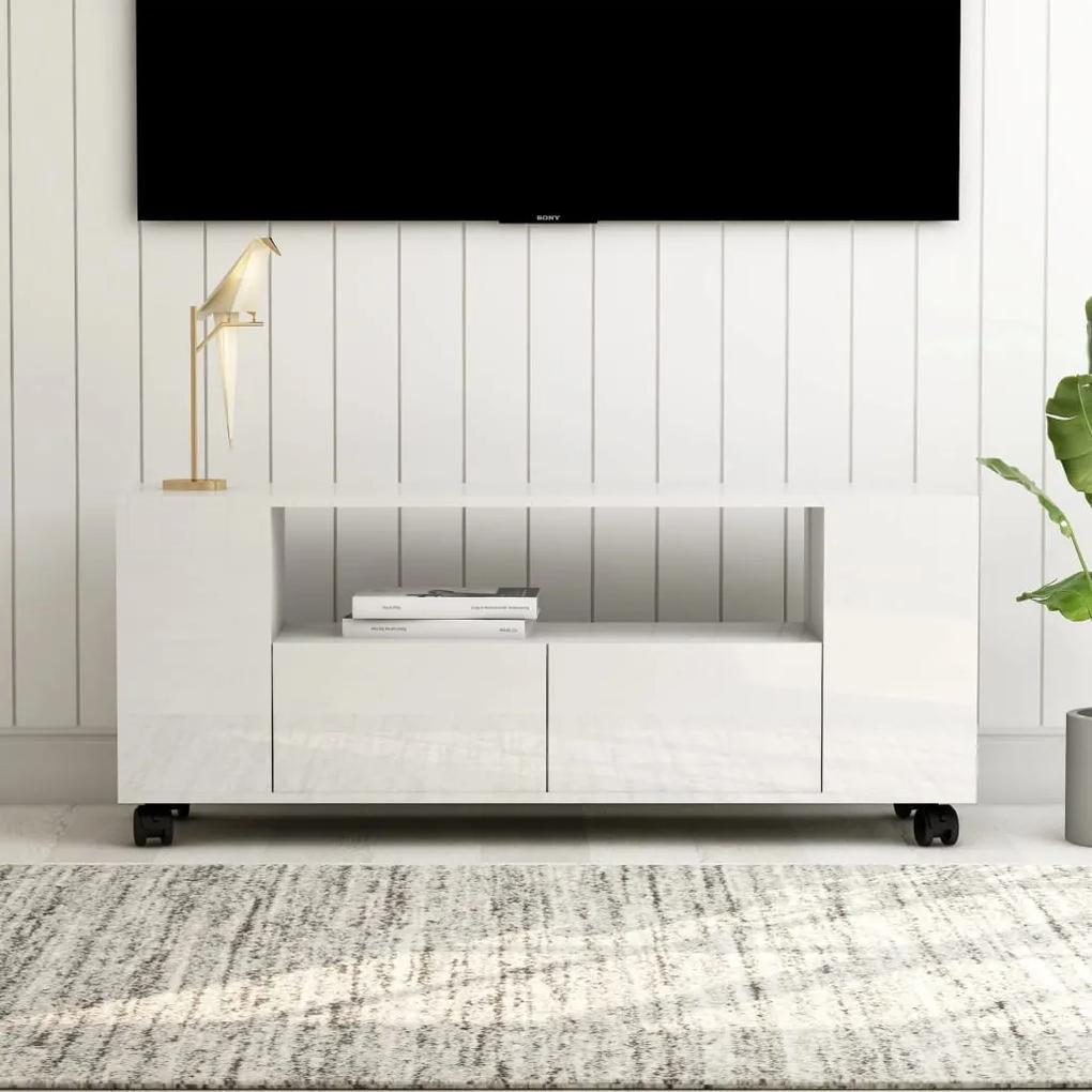 TV skrinka lesklá biela 120x35x43 cm drevotrieska