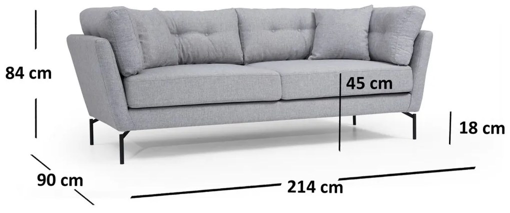 3-miestna pohovka Mapa 214 cm šedá