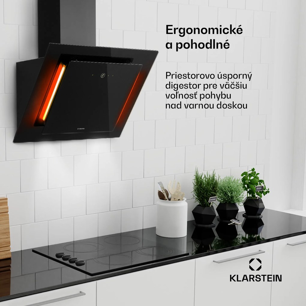 Klarstein Eleonora 60, digestor, 60 cm, nastenný, 426 m³/h, dotykový panel, LED, A++, čierny