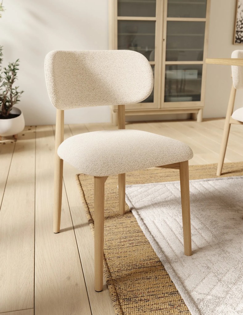 ALDO Krémová (látka Monza 90) / lakovaný dubový rám – DREVENÁ BOUCLÉ STOLIČKA DO OBÝVAČKY, JEDÁLNE A KUCHYNE V RETRO ŠTÝLE