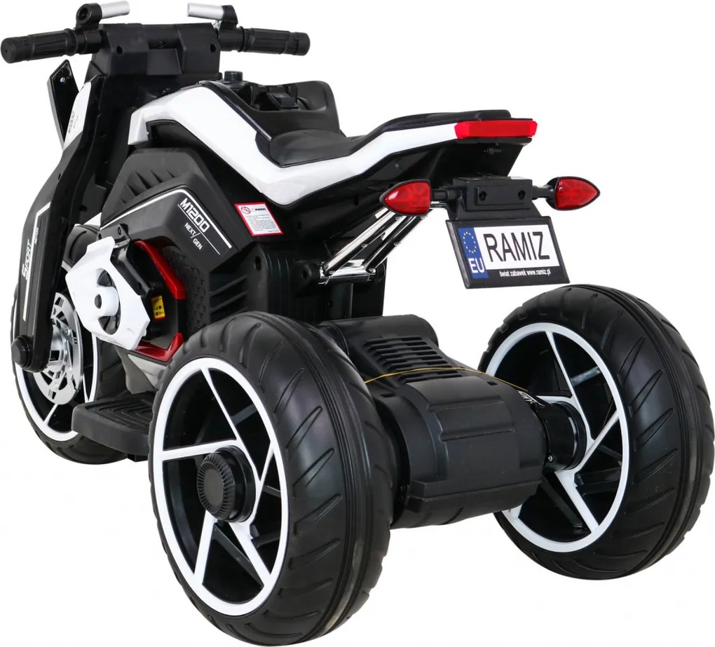 Ramiz Detský motocykel na batérie Future Biela + audio panel + pomalý štart + EVA kolesá
