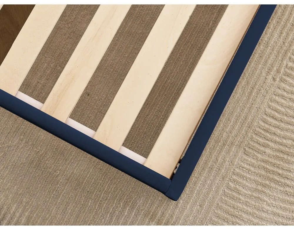 Tmavomodrá čalúnená dvojlôžková posteľ s roštom 180x200 cm Prune – Bobochic Paris