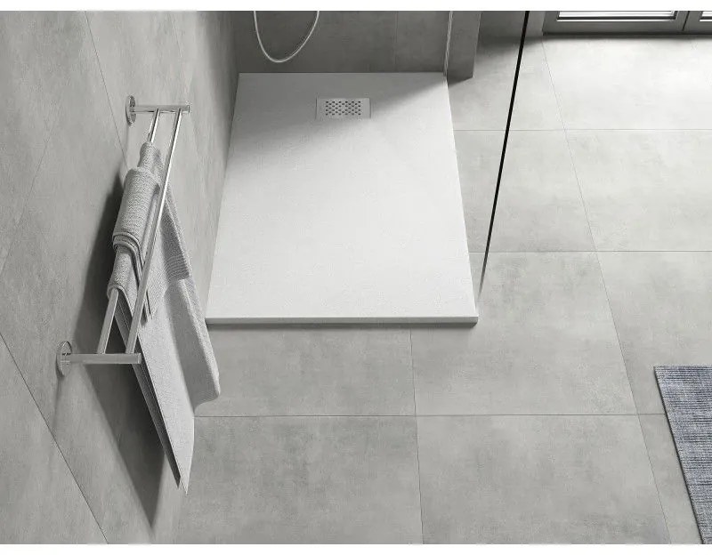 Mexen Hugo, obdĺžniková sprchová vanička SMC 110 x 70 cm, biela, oceľová krytka, 42107011-X