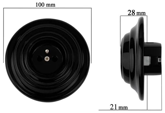 Bohemia-Design - Porcelánová retro zásuvka do domácnosti s rámikom 250V/16A čierna