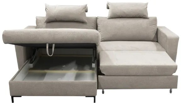 Rozkladacia rohová sedacia súprava HORTA, ľavá, sivá, s úložným priestorom v tvare L