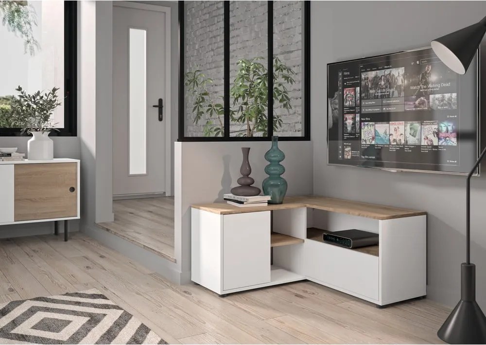 TV stolík v dekore duba v bielo-prírodnej farbe 90x45 cm Angle – TemaHome