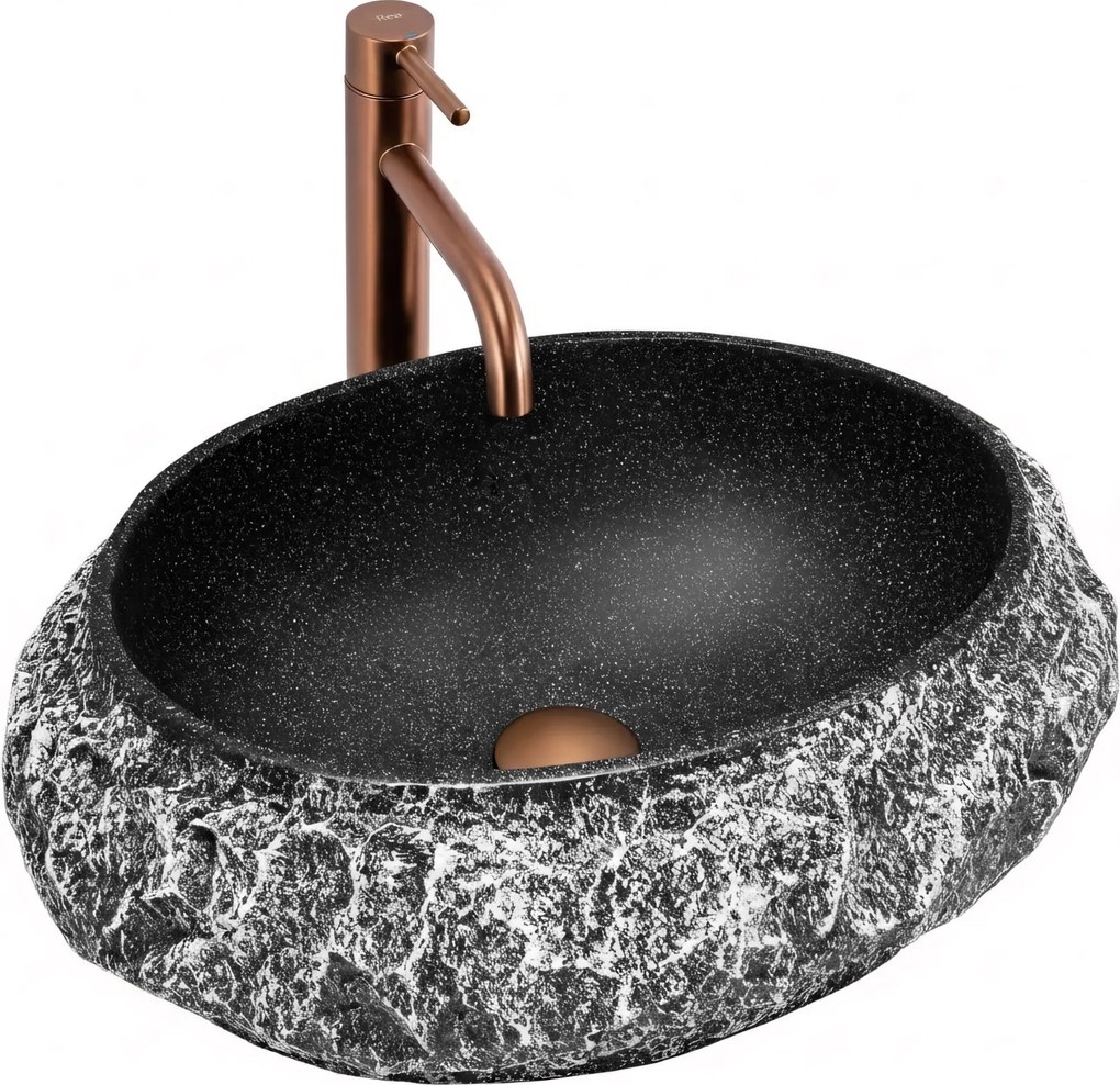 Rea Mika Gabro, umývadlo na dosku 480x380x155 mm, imitácia kameňa-čierna, REA-U0634