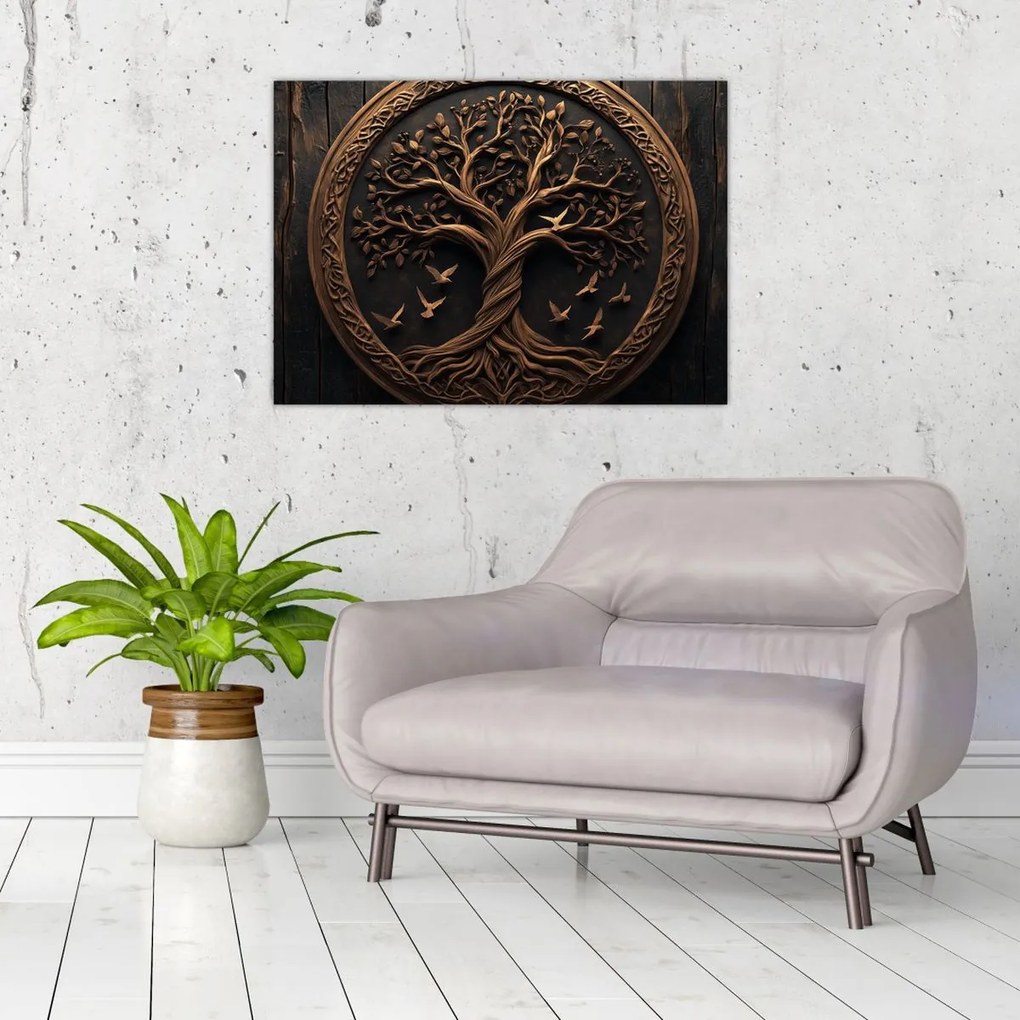 Sklenený obraz – Drevený strom života (70x50 cm)