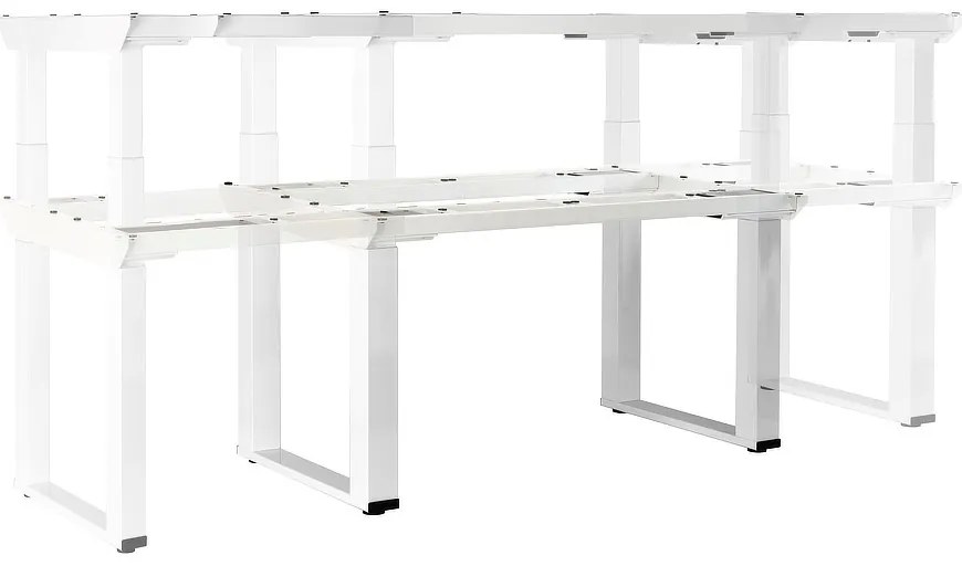 Výškovo nastaviteľný stôl OfficeTech Strong 240 x 80 cm, biela podnož, orech
