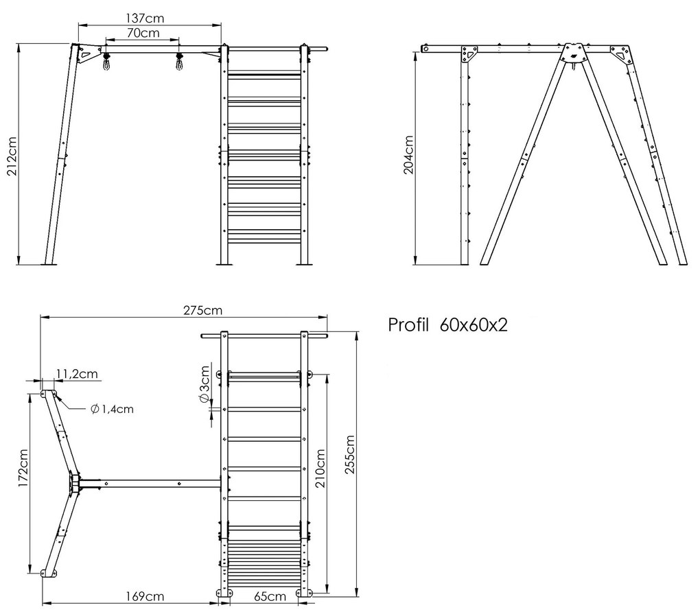 Marbo Sport Oceľová konštrukcia na záhradnú hojdačku s preliezačkou / rebrinami MARBO MO-Z6
