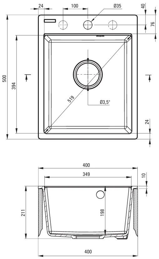Deante Corio, 1-komorový granitový drez 400x500x211mm, šedá metalíza, DEA-ZRC_S103