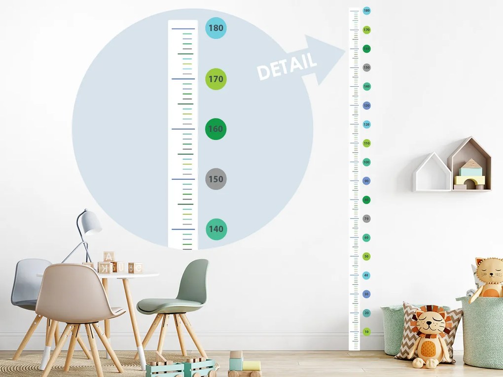 Detský meter pre chlapcov textilní prelepiteľná nálepka na stenu výška 140 cm