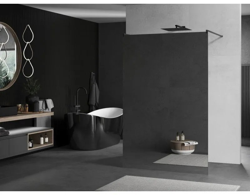 Mexen Kioto, sprchová zástena Walk-In 100 x 200 cm, 8mm sklo vzor zrkadlo, grafitový profil, 800-100-002-66-50