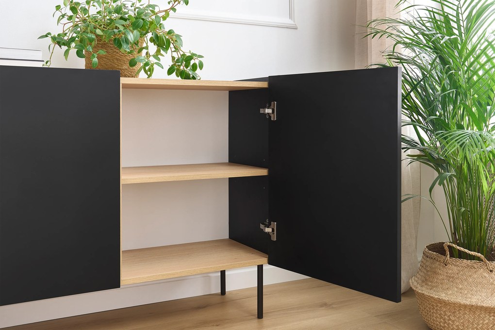 Komoda Desin 120 cm dvojdverová - čierny mat / dub nagano