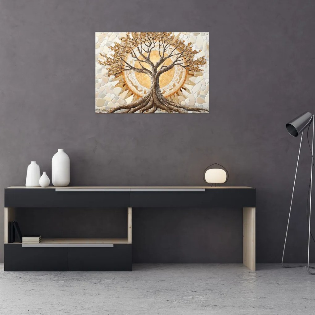 Obraz – Zlatý strom života v mozaike (70x50 cm)