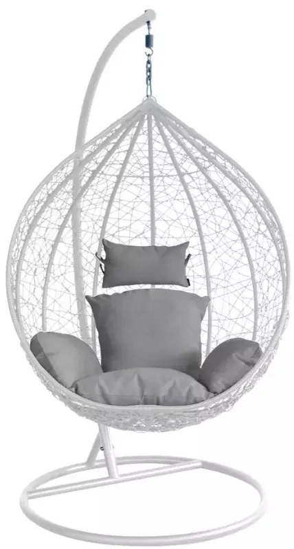 Závesné kreslo 02 biele so sivou poduškou