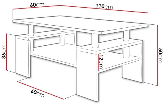 Konferenčný stolík CUBE 50x110 cm dub sonoma