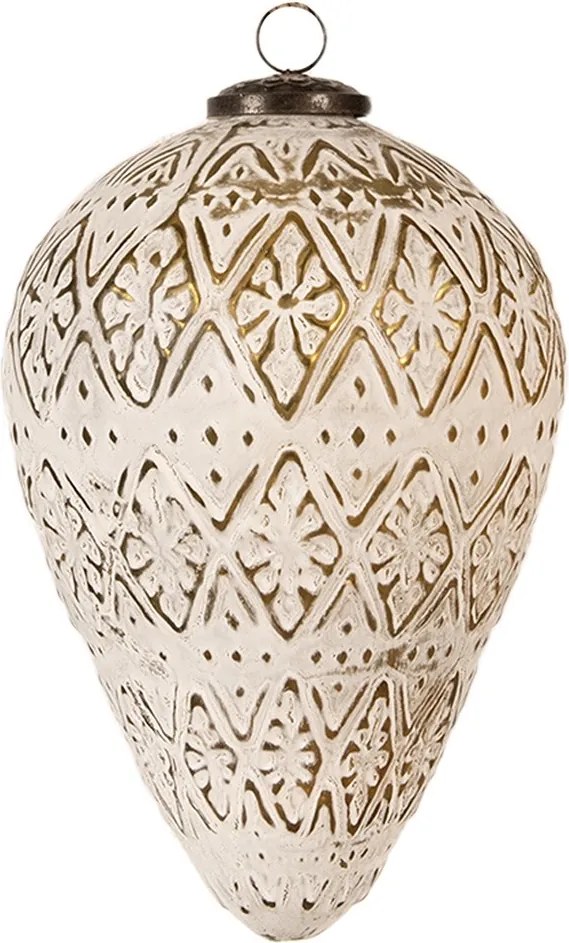 Bílo-zlatá antik vánoční ozdoba baňka - Ø 13*21 cm