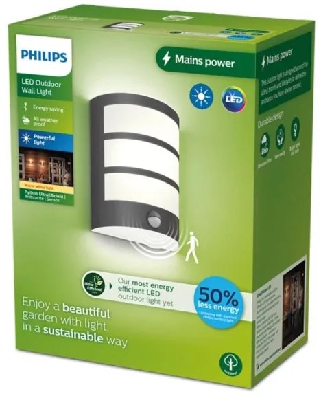 Philips - LED Vonkajšie nástenné svietidlo so senzorom PYTHON LED/3,8W/230V IP44