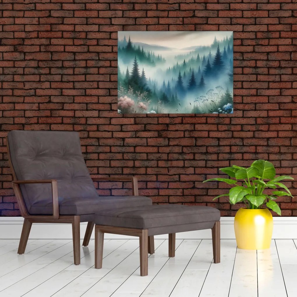 Obraz - Lesná krajina s hmlou (70x50 cm)