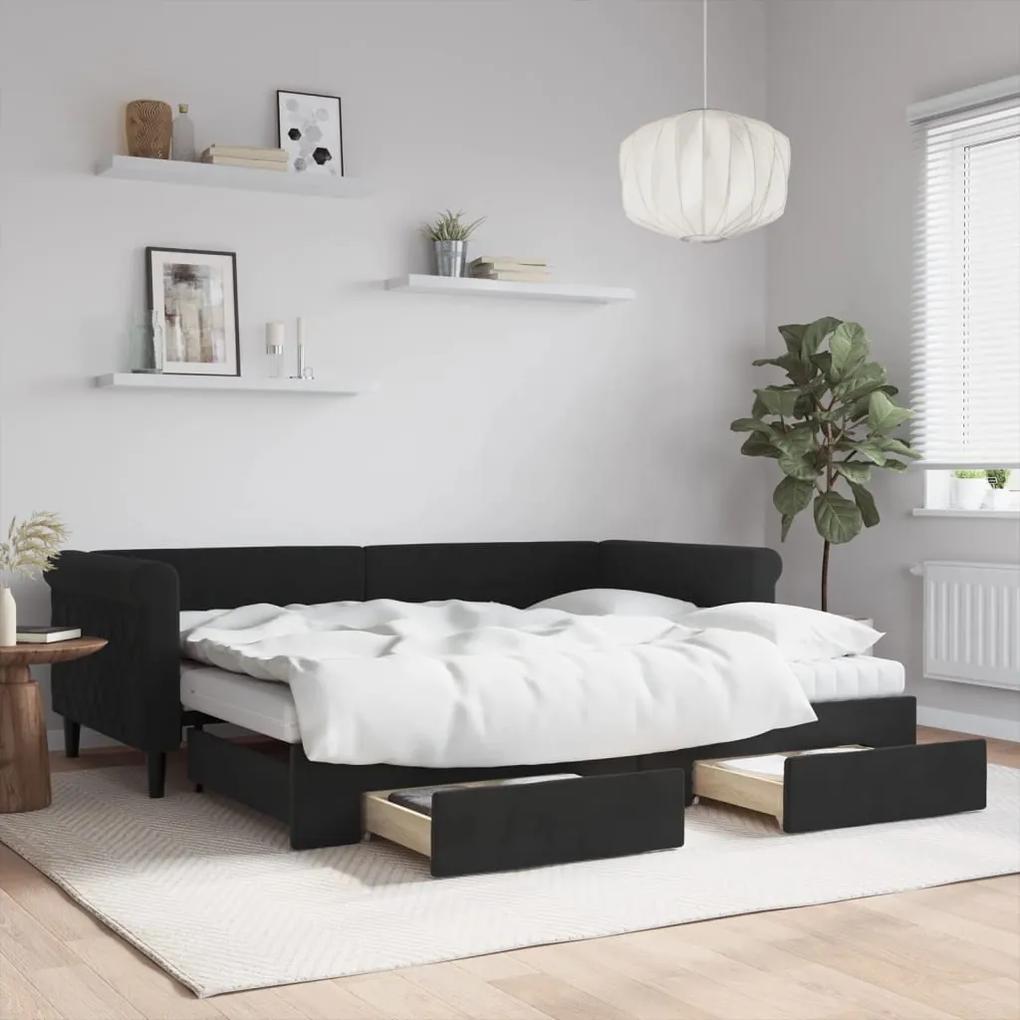 Rozkladacia denná posteľ so zásuvkami čierna 90x200 cm zamat 3197847