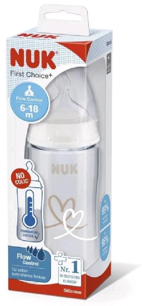 Dojčenská fľaša NUK FC+Temperature Control 300 ml BOX-Flow Control cumlík white