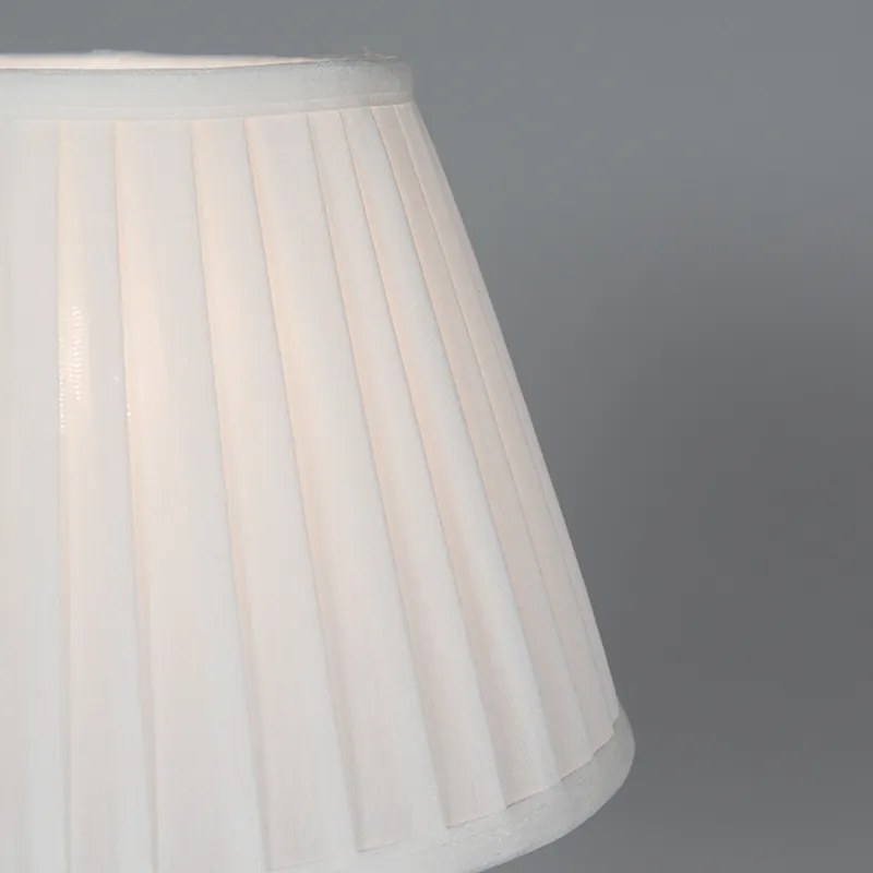 Retro stolná lampa mosadz s plisovaným tienidlom bielym 25 cm - Kaso