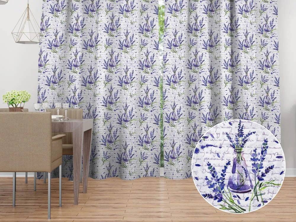 Biante Dekoračný záves PML-082 Vetvičky levandúľ s vázičkami 145x220 cm