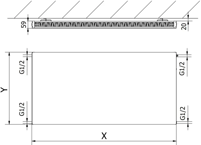 Mexen, Mexen Flat CF11 panelový radiátor 600 x 800 mm, bočné pripojenie, 627 W, biely - W411F-060-080-00