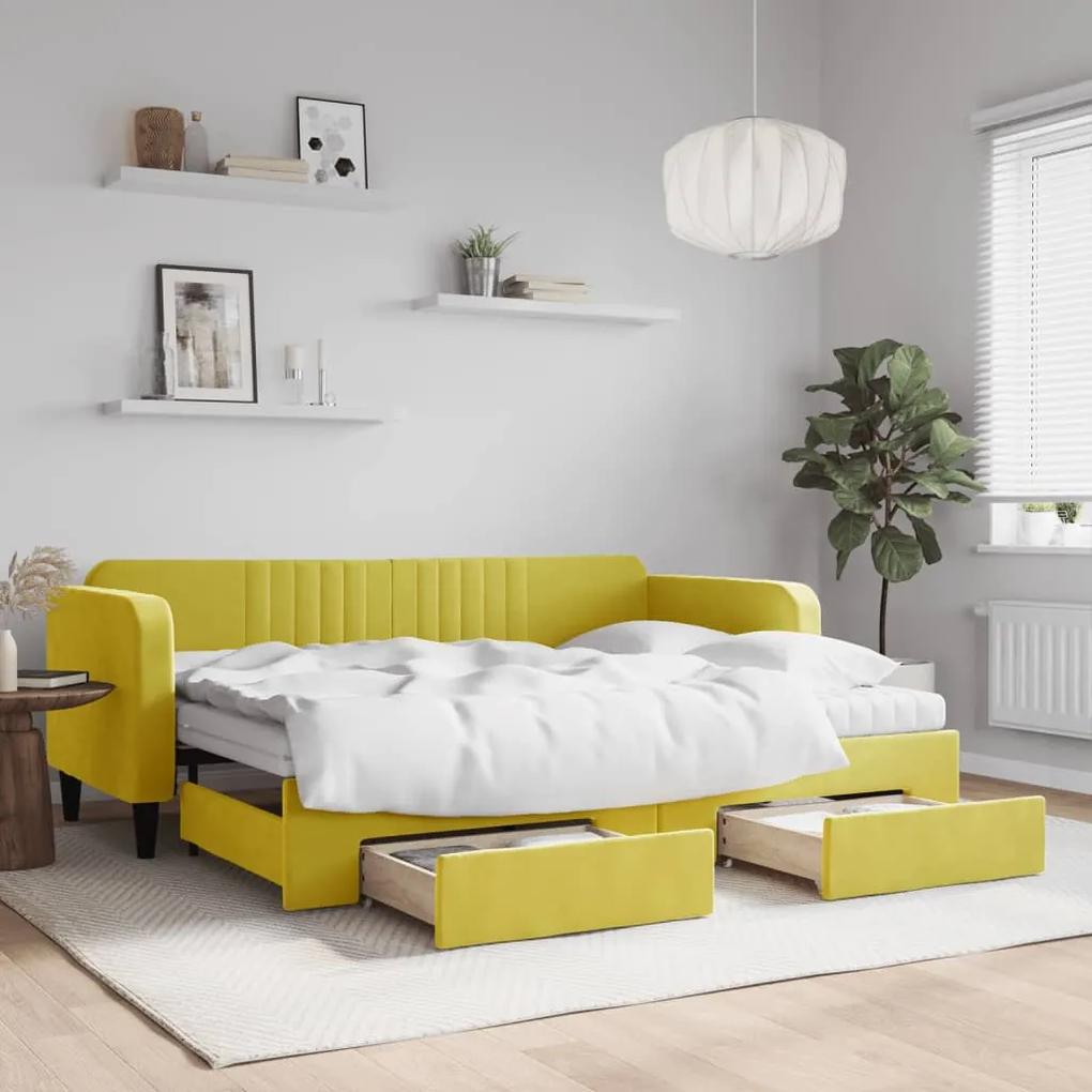 Rozkladacia denná posteľ s matracmi žltá 80x200 cm zamat 3197133