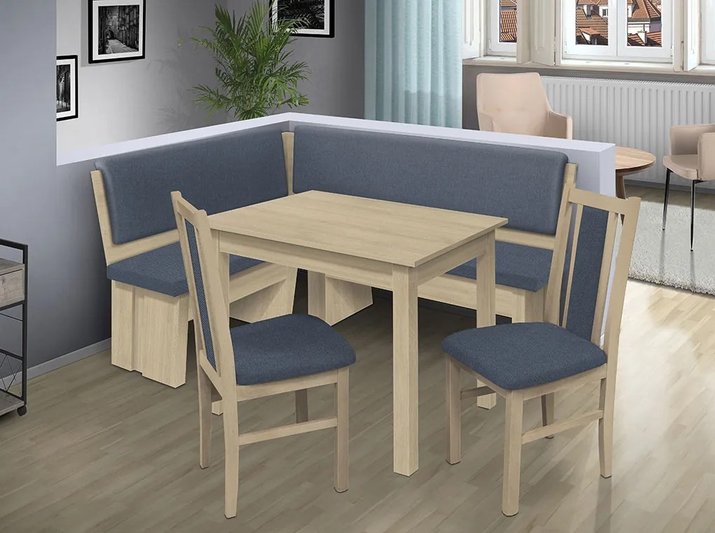 Nabytekmorava Rohová lavica Chicago 14-18 farba lamina: orech 729, čalúnenie vo farbe: SCALA tmavě modrá 79