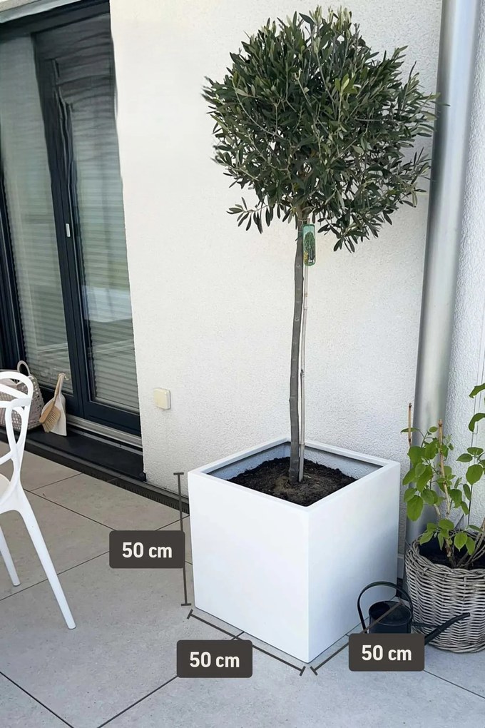 Kvetináč BLOCK, sklolaminát, 50x50x50 cm, biely mat