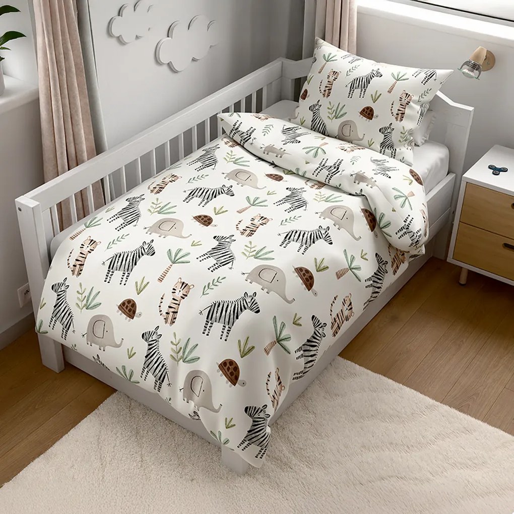 Krepové obliečky do postieľky Renforcé JUNGARI krémové Rozmer obliečky: 45 x 65 cm | 90 x 140 cm