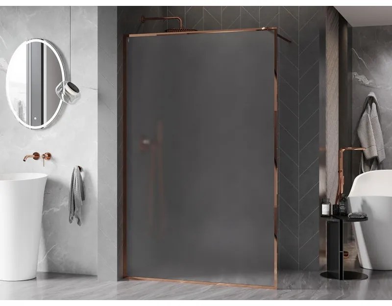 Mexen Kioto-F, sprchová zástena s rámom 90 x 202 cm, 8 mm sklo námraza, profil ružové zlato, 800-090-104-60-30
