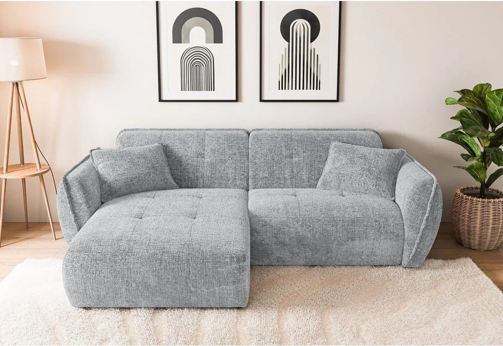 Svetlosivá ženilková rohová pohovka (ľavý roh/s leňoškou) Nelia – Ropez