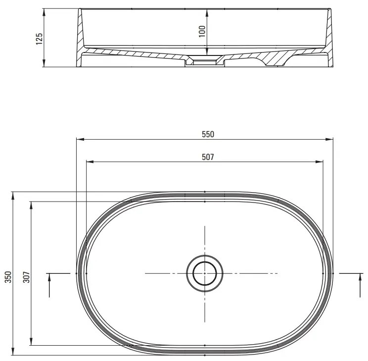 Deante Silia, granitové umývadlo na dosku 550x350x125 mm, antracitová metalíza, DEA-CQS_TU6S