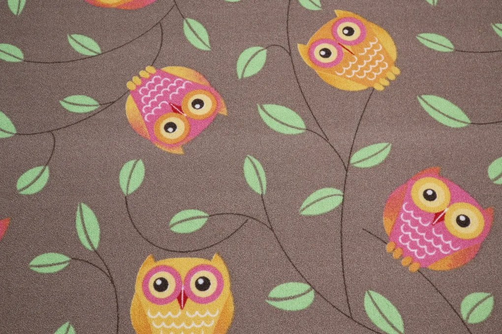 AladinWorld Expres, Detský metrážny koberec Little Owls, na mieru, šíře 4m, hnedá, filc, detská izba