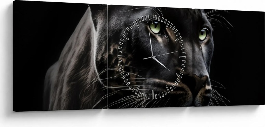 Obraz - Čierny panter (s hodinami) (90x30 cm)